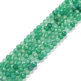 Natural Green Onyx Agate Beads Strands, Faceted, Round