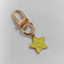 Star with Smiling Face Alloy Enamel Pendant Decorations, with Alloy Swivel Clasps