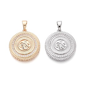 Подвески из латуни с прозрачным фианитом, плоские круглые прелести