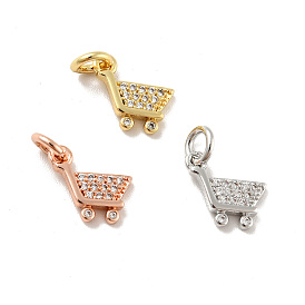 Shopping Cart Brass Micro Pave Clear Cubic Zirconia Charms, with Jump Rings, Cadmium Free & Lead Free