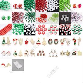 DIY Christmas Theme Jewelry Making Finding Kit, Including Acrylic Letter & Polymer Clay Disc Beads, Alloy Enamel Pendants, Tree & Reindeer & Glove & Wreath