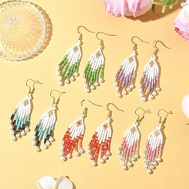 304 серьги-стрелы из стеклянных бусин из нержавеющей стали, золотые, с жемчугом из раковины 