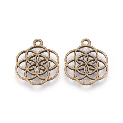 Tibetan Style Flower Alloy Pendants, Seed of Life/Sacred Geometry, Cadmium Free & Lead Free, 25x20x1mm, Hole: 2mm, about 690pcs/1000g