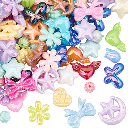 80 шт 10 стили акриловые бусины, с покрытием AB цвета, разноцветные