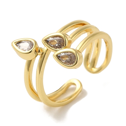 Bague de manchette en laiton plaqué en crémaillère, micro pavé de zircone cubique, bague ouverte en forme de larme pour femme, sans cadmium et sans plomb, plaqué longue durée
