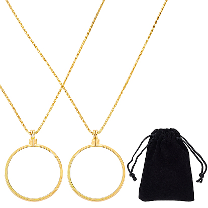 2 шт. плоские круглые 5 x ожерелья с подвесками в виде увеличительного стекла, ожерелья из цинкового сплава с цепочками