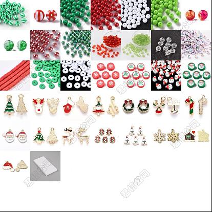 DIY Christmas Theme Jewelry Making Finding Kit, Including Acrylic Letter & Polymer Clay Disc Beads, Alloy Enamel Pendants, Tree & Reindeer & Glove & Wreath