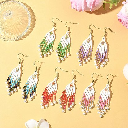 304 серьги-стрелы из стеклянных бусин из нержавеющей стали, золотые, с жемчугом из раковины 