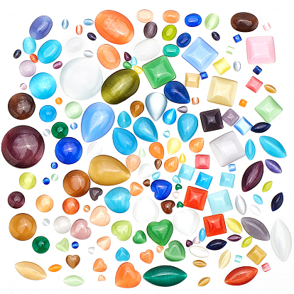 168шт 24 стиль кабошоны кошачий глаз, полукруглый/каплевидный/конский глаз/овал/квадрат/сердце