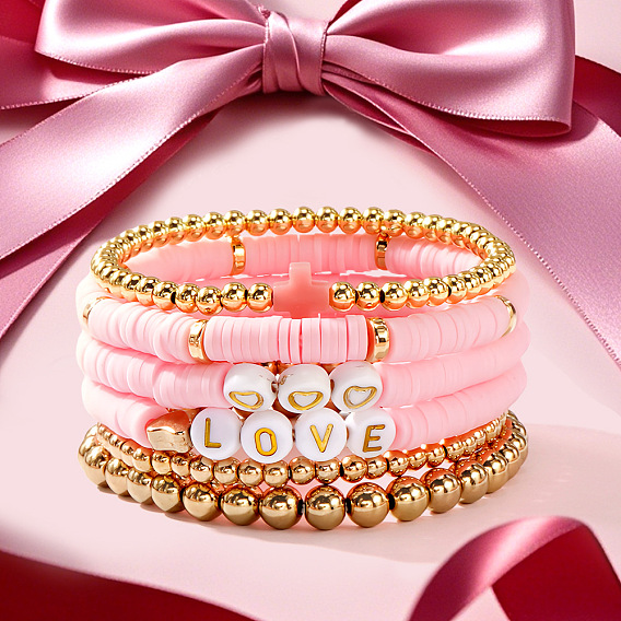 6шт 6 стили латунные круглые бусины эластичный браслет и полимерная глина бусины хейши эластичный браслет набор