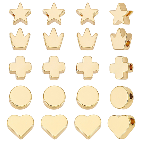 60 шт 5 стили латунные бусины, реальный 14 k позолоченный