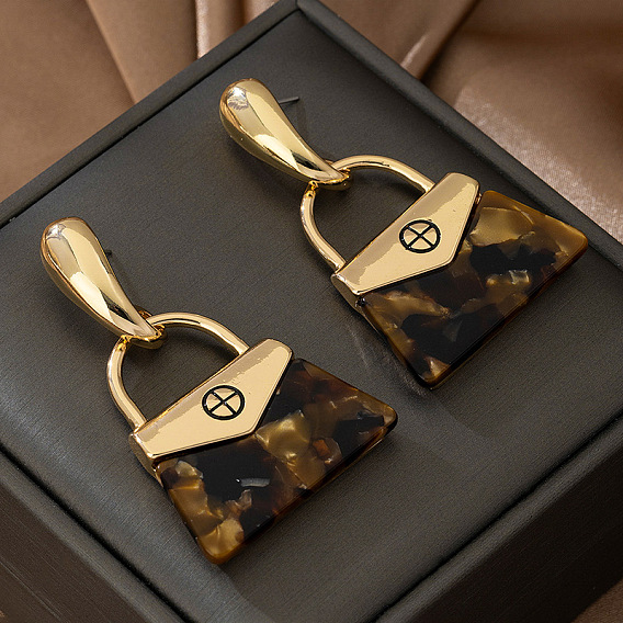 Серьги-гвоздики из сплава и акрила, золотые