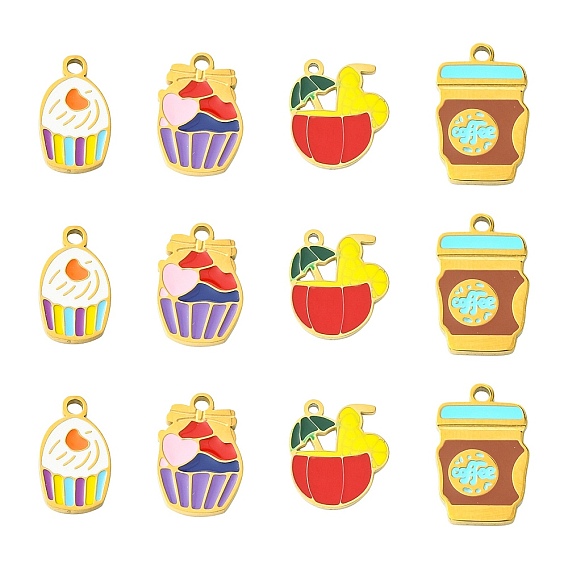 12шт 4 стили 304 подвески из нержавеющей стали, ионное покрытие (ip), с эмалью, настоящее 14 k позолота и золото