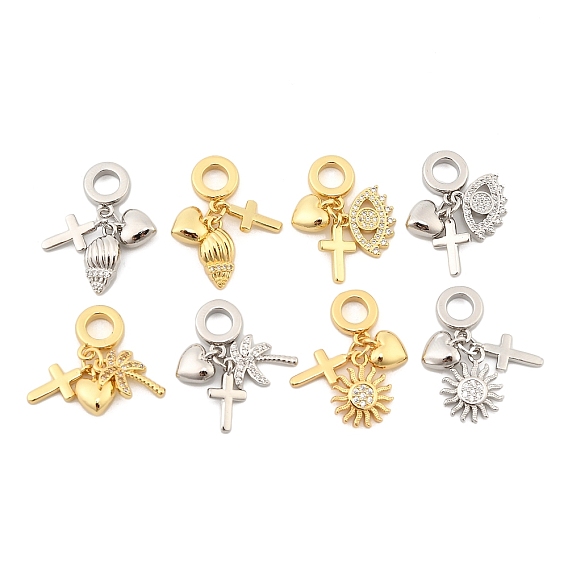 Латунь микропаве прозрачный кубический цирконий европейские подвески с подвесками, подвески в форме сердца с большим отверстием, настоящий 18k позолоченный/платиновый