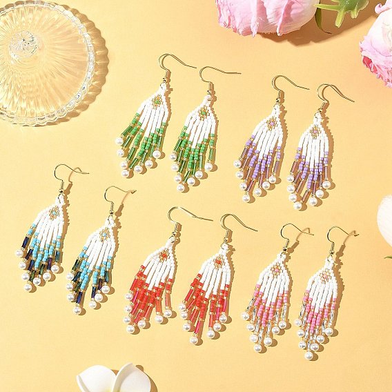 304 серьги-стрелы из стеклянных бусин из нержавеющей стали, золотые, с жемчугом из раковины 