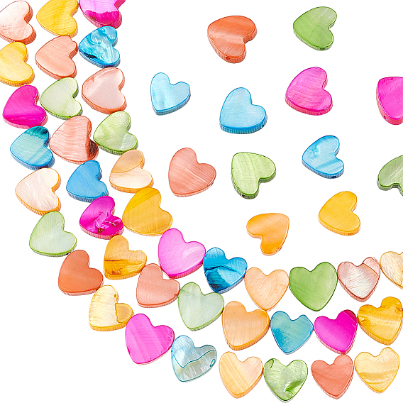 2 нити из натуральных пресноводных бусин из ракушек, окрашенные, сердце