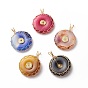 Natural Striped Agate/Banded Agate Pendants, Dyed, with Eco-Friendly Copper Wire Wrapped, Donut/Pi Disc Charm, Mixed Color