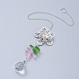 Crystal Ball Chandelier Prism Ornaments Hanging Suncatcher, with Iron Cable Chains, Glass Beads, Glass Rhinestone and Brass Pendants, Flower