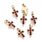316 Surgical Stainless Steel Tiny Cross Charms, with Rhinestone and Jump Rings