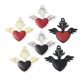 Rack Plating Alloy Enamel Pendants, Cadmium Free & Nickel Free & Lead Free, Sacred Heart with Wing Charm