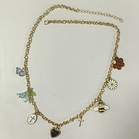 Mixed Shapes Acrylic & Alloy Enamel Pendant Necklaces, Iron Chain Necklaces