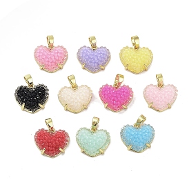 Druzy Resin Heart Pendants, Rack Plating Real 18K Gold Plated Brass Love Heart Charms, Long-Lasting Plated, Cadmium Free & Lead Free
