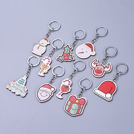 Printed Basswood Keychain, with Alloy Keychain Findings, Mixed Shapes, Platinum