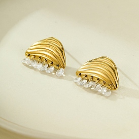 Треугольные серьги-гвоздики из нержавеющей стали с прозрачным кубическим цирконием