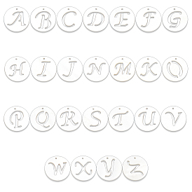 SUPERFINDINGS 26Pcs 26 Style 
Natural Freshwater Shell Charms, Flat Round with Hollow Out Letter