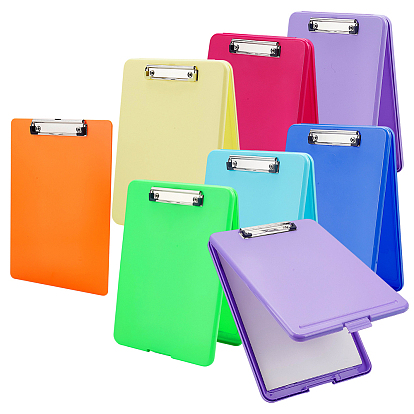7Pcs 7 Colors Rectangle Plastic Clipboards, Writing Pad Board with Iron Clips, Platinum