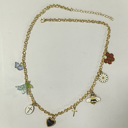 Mixed Shapes Acrylic & Alloy Enamel Pendant Necklaces, Iron Chain Necklaces