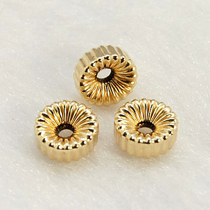 Yellow Gold Filled Corrugated Beads, 1/20 14K Gold Filled, Cadmium Free & Nickel Free & Lead Free, Rondelle, Hole: 1mm
