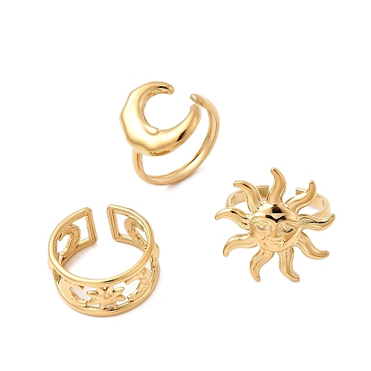 304 из нержавеющей стали Манжета кольца для женщин, солнце, ионное покрытие (ip), без кадмия, без никеля и без свинца, золотые