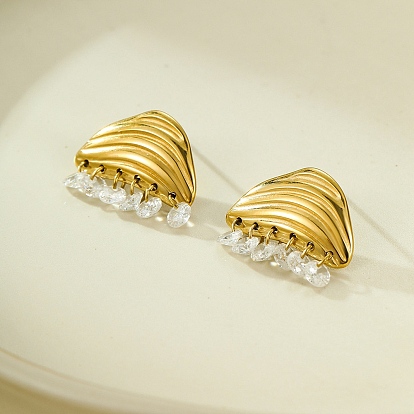 Треугольные серьги-гвоздики из нержавеющей стали с прозрачным кубическим цирконием