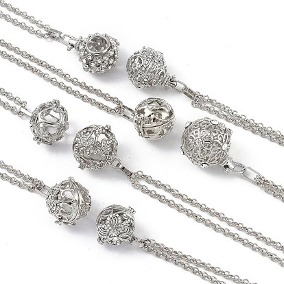 Brass with Rhinestone Pendant Necklaces, Iron Rolo Chains, Round