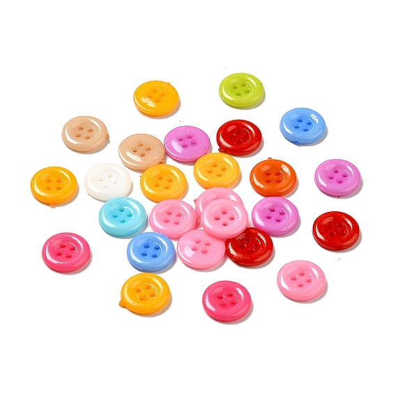 Acrylic Shirt Buttons, Plastic Sewing Buttons for Costume Design, 4-Hole, Dyed, Flat Round