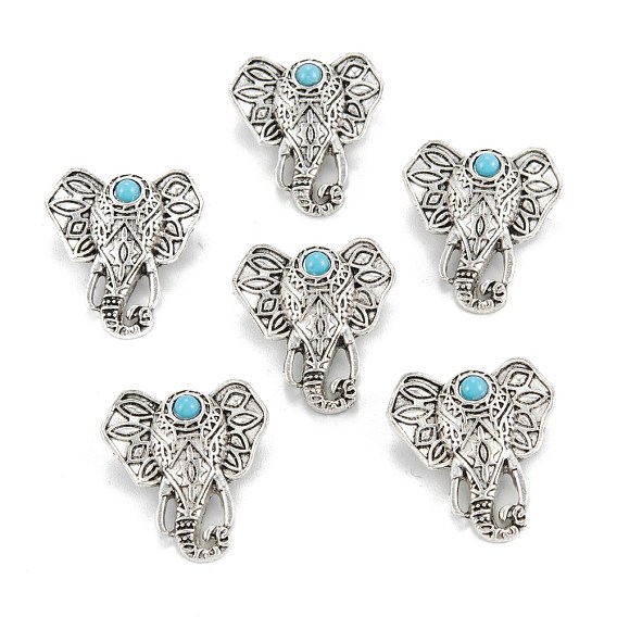 Tibetan Style Alloy Pendants, with Plastic Cabochon, Elephant