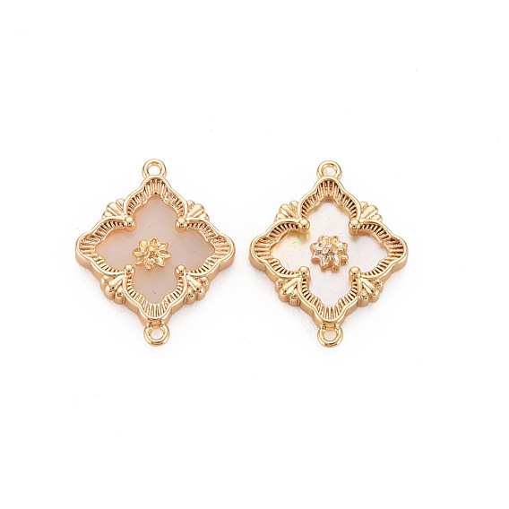 Natural Freshwater Shell Link Connectors, with Brass Findings, Nickel Free, Square with Flower