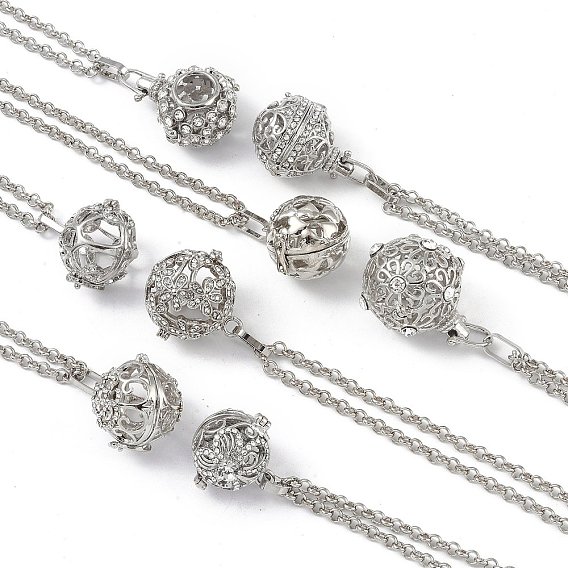 Brass with Rhinestone Pendant Necklaces, Iron Rolo Chains, Round