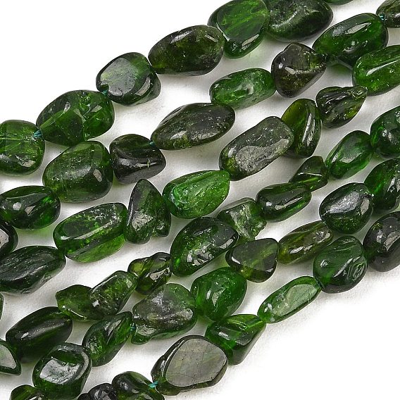 Natural Green Diopside Beads Strands, Nuggets, Tumbled Stone