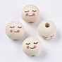 Natural Wood European Beads, Printed, Large Hole Beads, Round