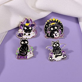 Hallow Theme Cat Enamel Pins, Alloy Enamel Brooches for Backpack Clothes