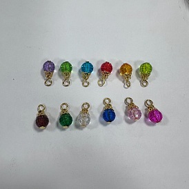 12Pcs Glass Pendants, Round Charms, with Iron Findings