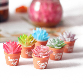 Resin Succulent Pot with Word Sunny Day, Micro Landscape Home Dollhouse Accessories, Pretending Prop Decorations