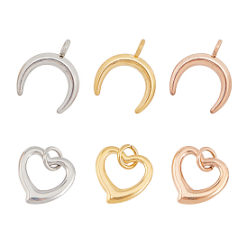 CHGCRAFT 24Pcs 3 Colors 2 Style 304 Stainless Steel Pendants, Double Horn/Crescent Moon & Heart