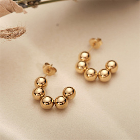 C-shaped Beaded Earrings with 14k Gold Plating - Lightweight and Fashionable