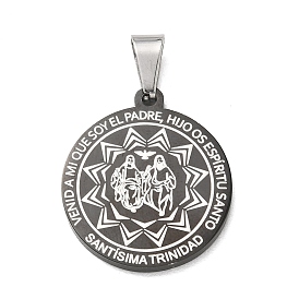 Religion 304 Stainless Steel Pendants, with 201 Stainless Steel Bails, Flat Round Charms