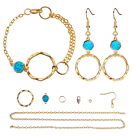 DIY Earring Making, Tibetan Style Linking Rings, Brass Lobster Claw Clasps, Brass Earring Hooks, Unwelded Brass Cable Chains and Brass Links, with Synthetic Opal