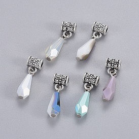 Electroplate Opaque Solid Color Glass Pendants, with Alloy, Vase, Antique Silver & Platinum