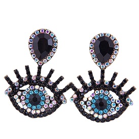 Sparkling Devil Eye Statement Earrings with Metal and Rhinestones